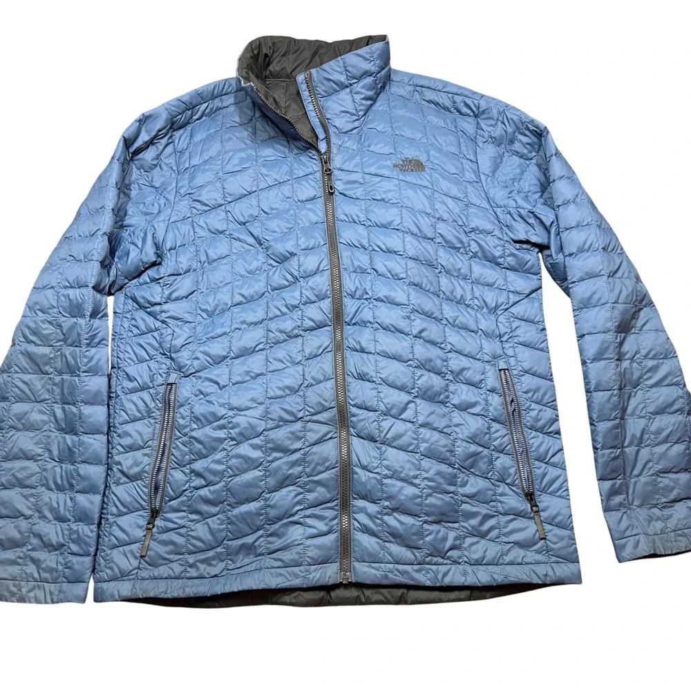 The North Face Thermoball Jacket Mens XL Light Blue Full Zip Puffer Primaloft